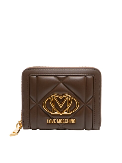 LOVE MOSCHINO EMBOSSED Portafoglio compatto zip around cioccolato - Portafogli Donna