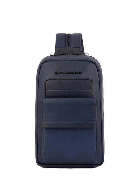 PIQUADRO FINN  Zaino / Monospalla in pelle blu - Zaini da lavoro porta PC