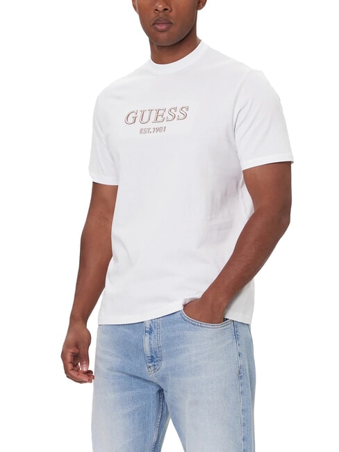 GUESS EMBROIDERY T-Shirt in cotone purwhite - T-shirt Uomo