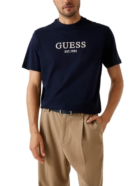 GUESS EMBROIDERY T-Shirt in cotone smartblue - T-shirt Uomo