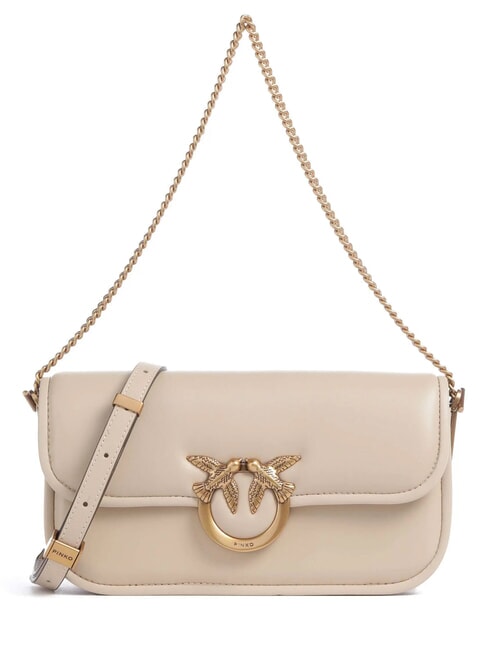 PINKO LOVE BOX Borsetta a tracolla, in pelle beige-grigio fumo-antique gold - Borse Donna