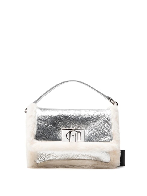 FURLA 1927 SOFT Borsa a mano mini con tracolla white cotton+color silver+nero - Borse Donna