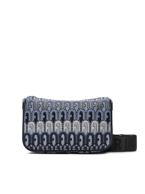 FURLA MOON Borsa mini in tessuto jacquard toni blu denim+nero - Borse Donna