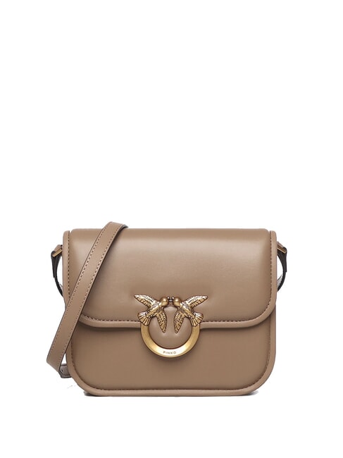 PINKO LOVE BOX Borsa mini in nappa con flap biscotto zenzero-antique gold - Borse Donna