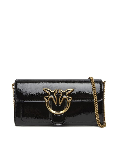 PINKO LOVE ONE Borsa mini lucida a tracolla nero-antique gold - Borse Donna