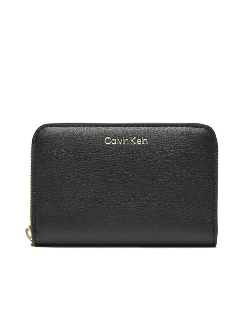 CALVIN KLEIN EMBOSSED LOGO Portafoglio medio zip around black/toasted coconut - Portafogli Donna