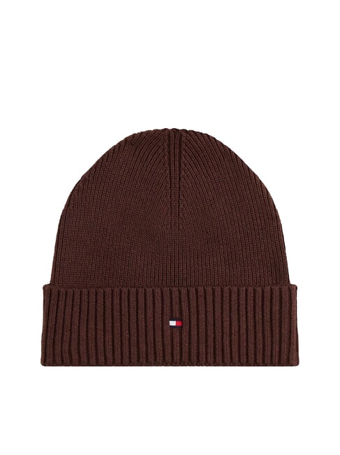 TOMMY HILFIGER TH FLAG Cappello beanie in cotone con risvolto rich walnut - Cappelli