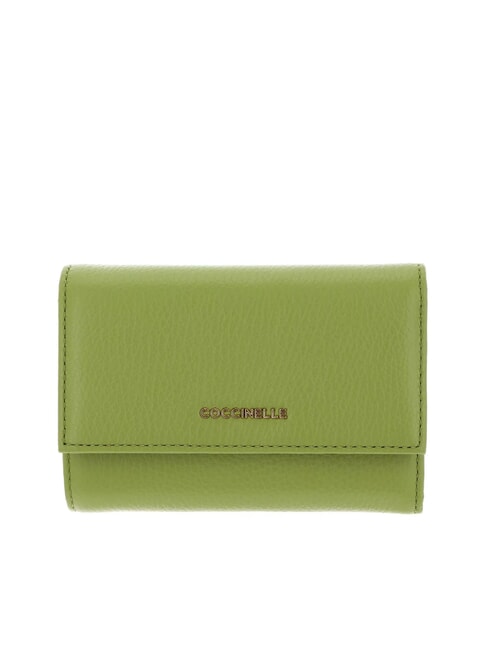 COCCINELLE METALLIC SOFT Portafoglio bifold pelle martellata guacamole - Portafogli Donna