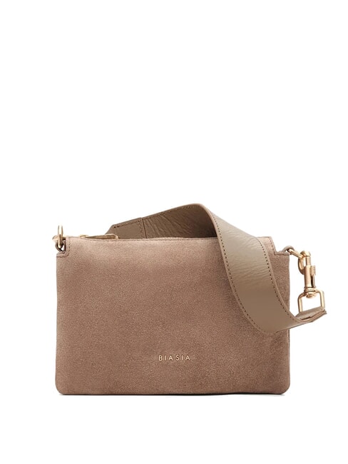 BIASIA FEATHER SMALL Borsa a tracolla piccola in pelle suede taupe - Borse Donna