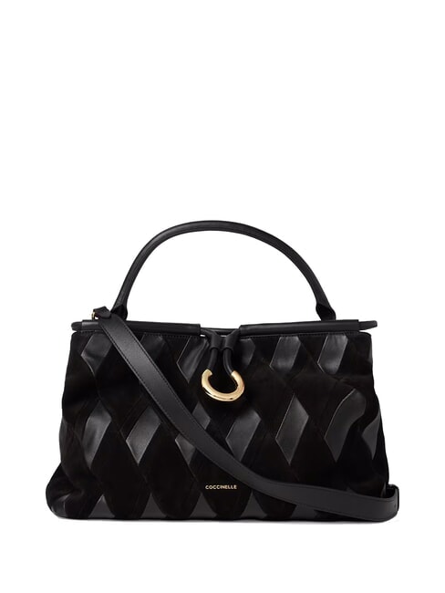 COCCINELLE LISBET GEOMETRIC PATCH Borsa a mano in pelle con tracolla Nero - Borse Donna