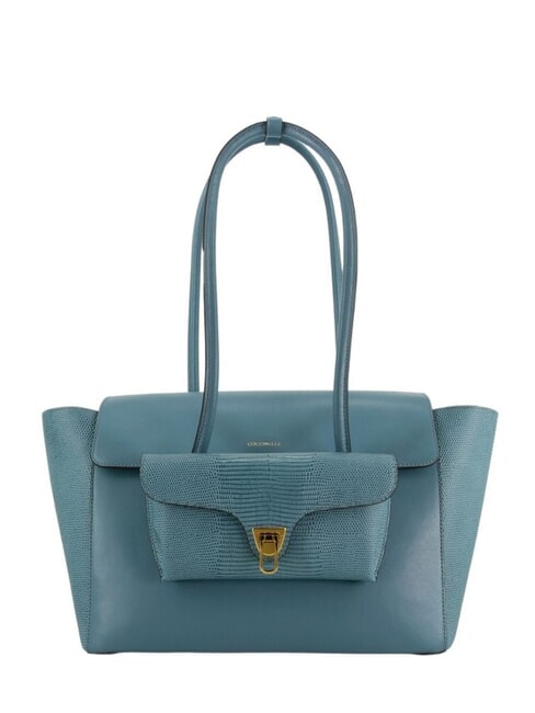 COCCINELLE DOUBLE BEAT Borsa a spalla in pelle con pochette arctic blue - Borse Donna