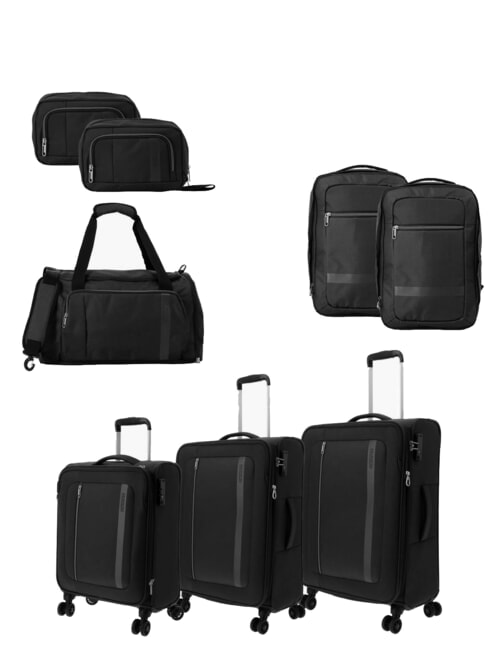 AMERICAN TOURISTER BLAZING RIDE Set 8 pezzi: 3 Trolley, 1 Borsone, 2 Zaini, 2 Beauty black/grey - Set Trolley