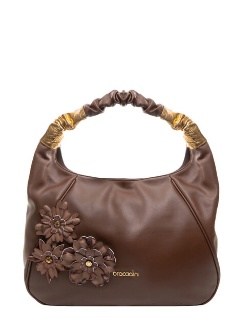 BRACCIALINI SARA Borsa hobo a spalla in pelle con fiori marrone - Borse Donna