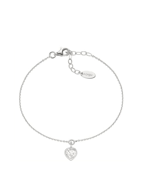 AMEN AMORE Bracciale con cuore e zircone rodio - Bracciali Donna