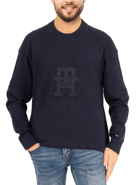 TOMMY HILFIGER TH Maglione girocollo cotone con logo desert sky/ desert sky monogram - Maglie Uomo