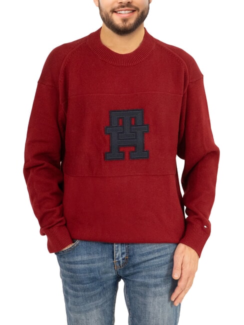 TOMMY HILFIGER TH Maglione girocollo cotone con logo rouge/ desert sky mongram - Maglie Uomo