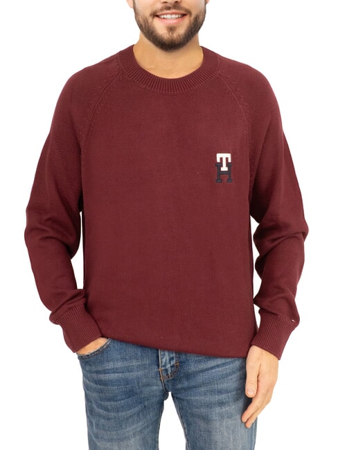 TOMMY HILFIGER TH Maglione girocollo cotone ricamo logo deep rouge - Maglie Uomo