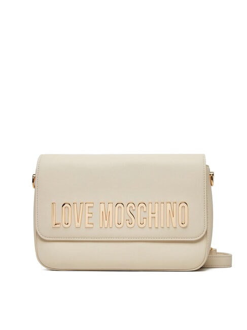 LOVE MOSCHINO LAMINATED BOLD LOVE Borsa a spalla con flap avorio - Borse Donna