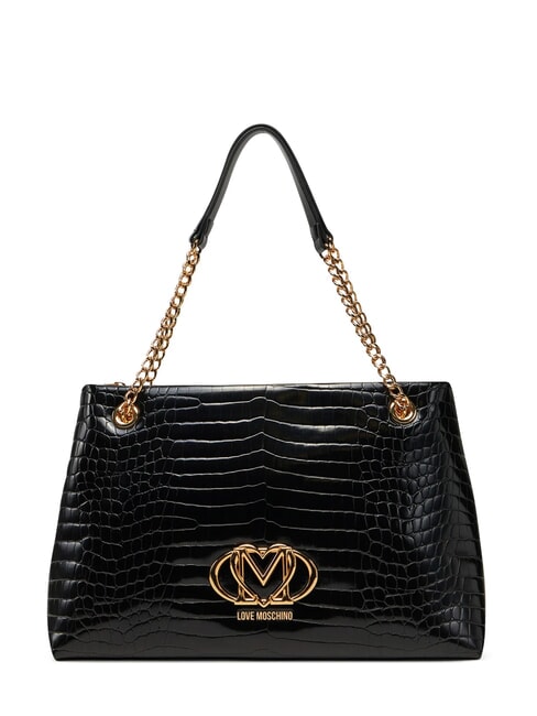 LOVE MOSCHINO SHINY CROCO Borsa shopping a spalla croco nero - Borse Donna