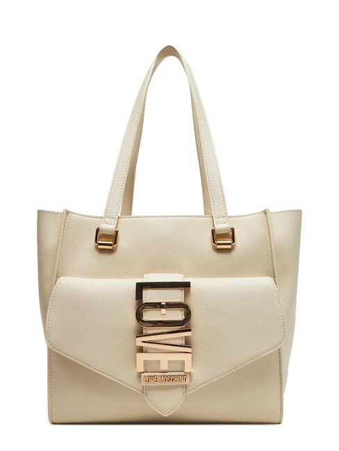 LOVE MOSCHINO LOVEBUG Borsa shopping a spalla con tasca avorio - Borse Donna
