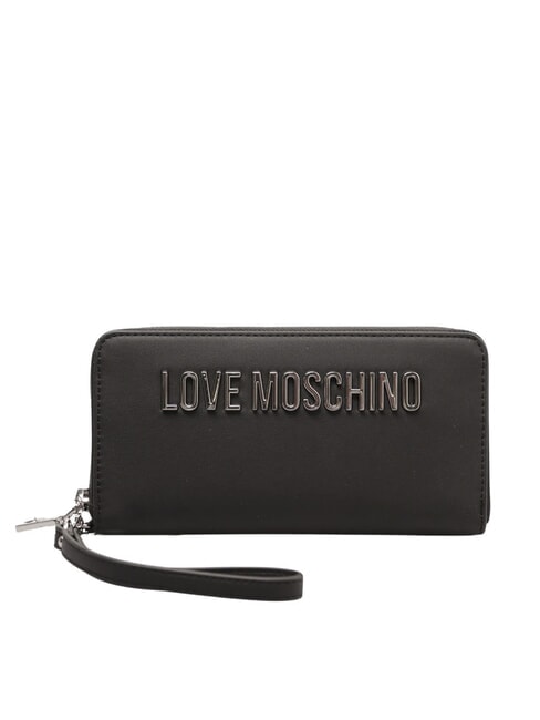 LOVE MOSCHINO LAMINATED BOLD LOVE Portafoglio grande con polsierina Nero/nero - Portafogli Donna