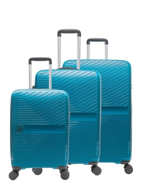 LESAC SLIDE Set Cabin + Medio e Grande espandibili, ultraresistenti malachite blue - Trolley Rigidi