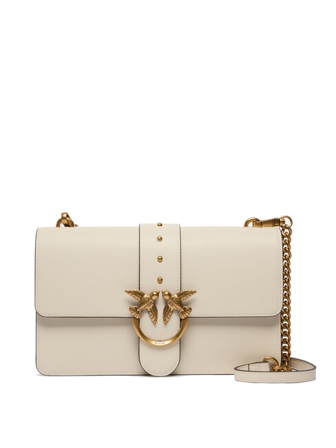 PINKO LOVE ONE CLASSIC Borsa in pelle a tracolla con flap bianco seta-antique gold - Borse Donna