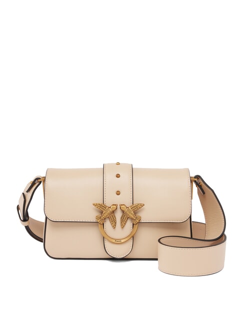 PINKO LOVE ONE SLOUCHY Borsa mini tracolla in pelle beige-grigio fumo-antique gold - Borse Donna