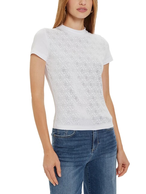 GUESS MOCK NECK ALL OVER 4G T-shirt slim fit con strass purwhite - T-shirt e Top Donna