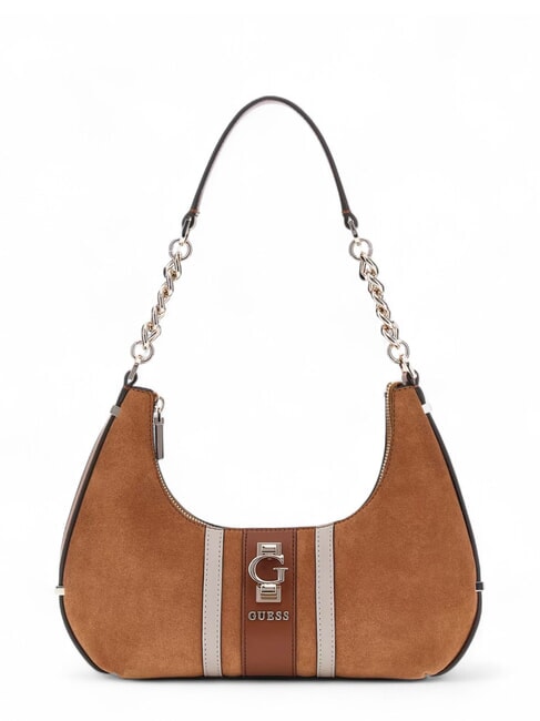 GUESS ERENIA Borsa a spalla in pelle scamosciata COGNAC MULTI - Borse Donna