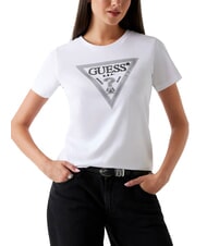 GUESS SS CN KRYSTAL TRIANGLE T-shirt manica corta borchie e strass - T-shirt e Top Donna