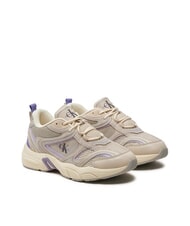 CALVIN KLEIN RETRO TENNIS Sneakers tessuto mesh e pelle suede beige - Scarpe Donna - 1