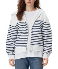 TOMMY HILFIGER SCRIPT LOGO Felpa full zip in cotone con cappuccio ecru / navy stripe - Felpe Donna - 1