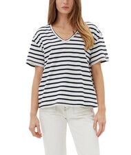 TOMMY HILFIGER TH T-shirt relaxed fit con scollo a V breton ecru/dark night navy stp - T-shirt e Top Donna - 1