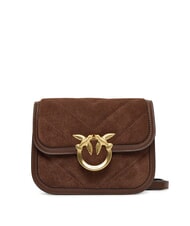PINKO LOVE BOX Borsa a tracolla in pelle suede marrone castano matt gold - Borse Donna - 1