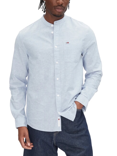 TOMMY HILFIGER TH JEANS Camicia colletto coreana misto lino colorado blue - Camicie Uomo