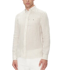 TOMMY HILFIGER TH Camicia a righe in lino regular fit wood ash / iced coffee stripe - Camicie Uomo - 1