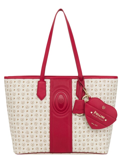 POLLINI HERITAGE Borsa shopping a spalla, con necessaire avorio rosso - Borse Donna
