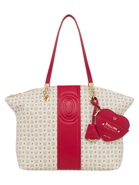 POLLINI HERITAGE Borsa tote a spalla, con portachiavi avorio rosso - Borse Donna