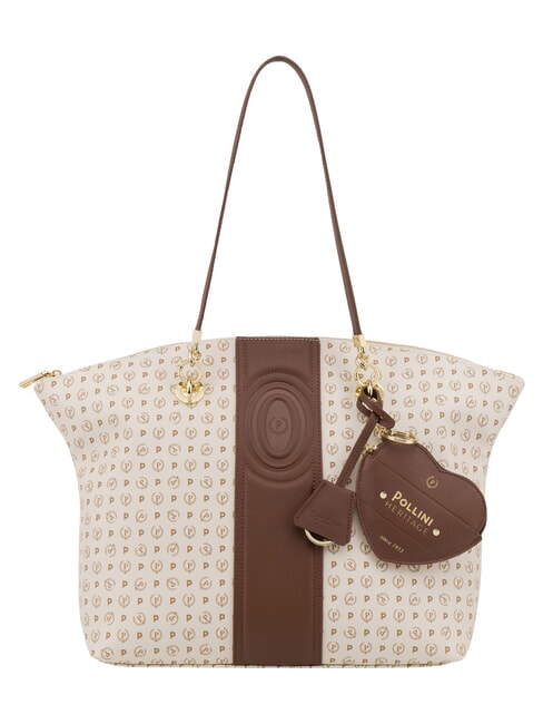 POLLINI HERITAGE Borsa tote a spalla, con portachiavi avorio marrone - Borse Donna