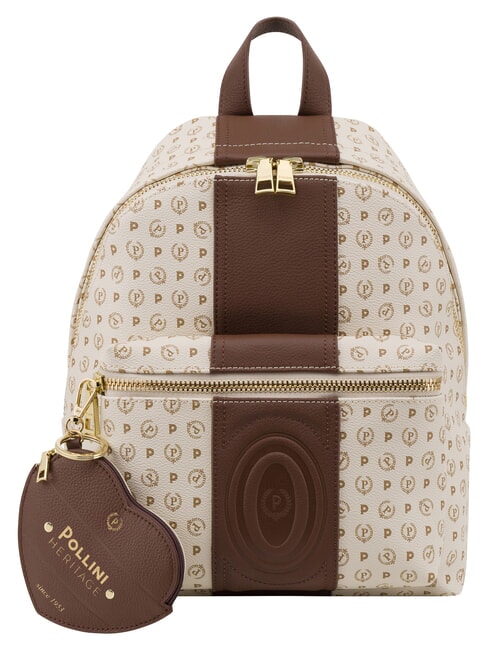 POLLINI HERITAGE Zaino con tasca anteriore e portachiavi avorio marrone - Borse Donna