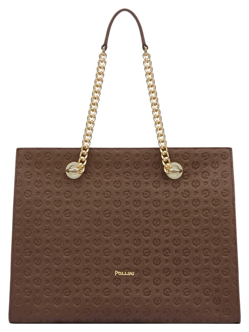 POLLINI HERITAGE Borsa shopping a spalla, in pelle marrone/crema - Borse Donna