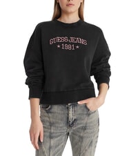 GUESS JEANS DROP BAKER CROP Felpa in cotone jet black multi - Felpe Donna - 1