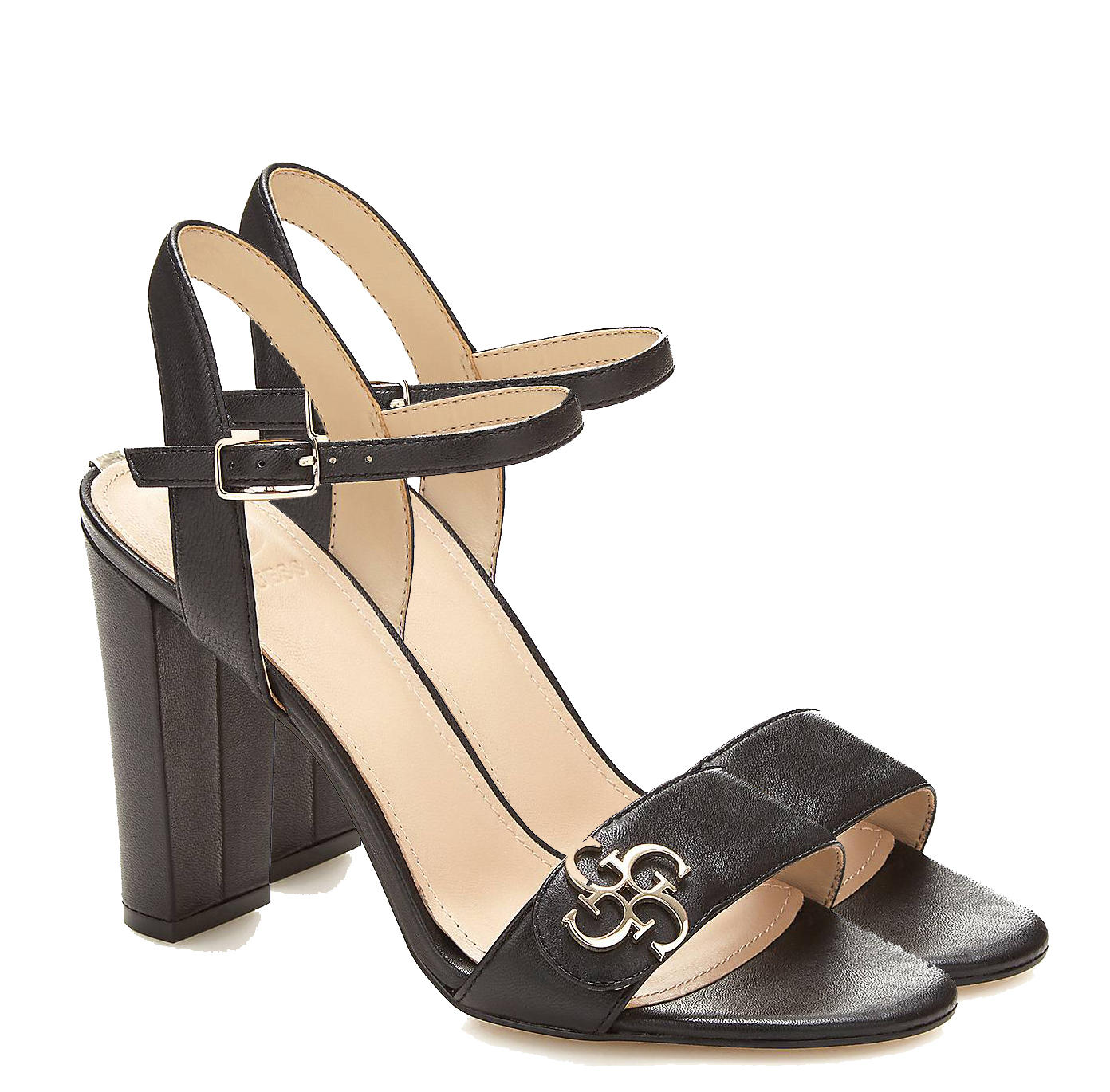 SANDALO NERO GUESS TACCO SOTTILE - Blumarestore