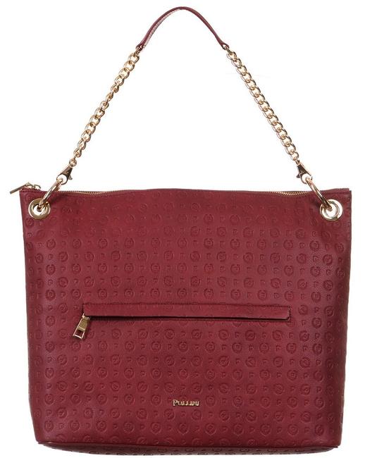 POLLINI Embossed Heritage Borsa a spalla, con tracolla e portachiavi bordeaux - Borse Donna
