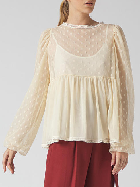 MANILA GRACE SEE-THROUGH Blusa con manica ampia PANNA - Camicie Donna