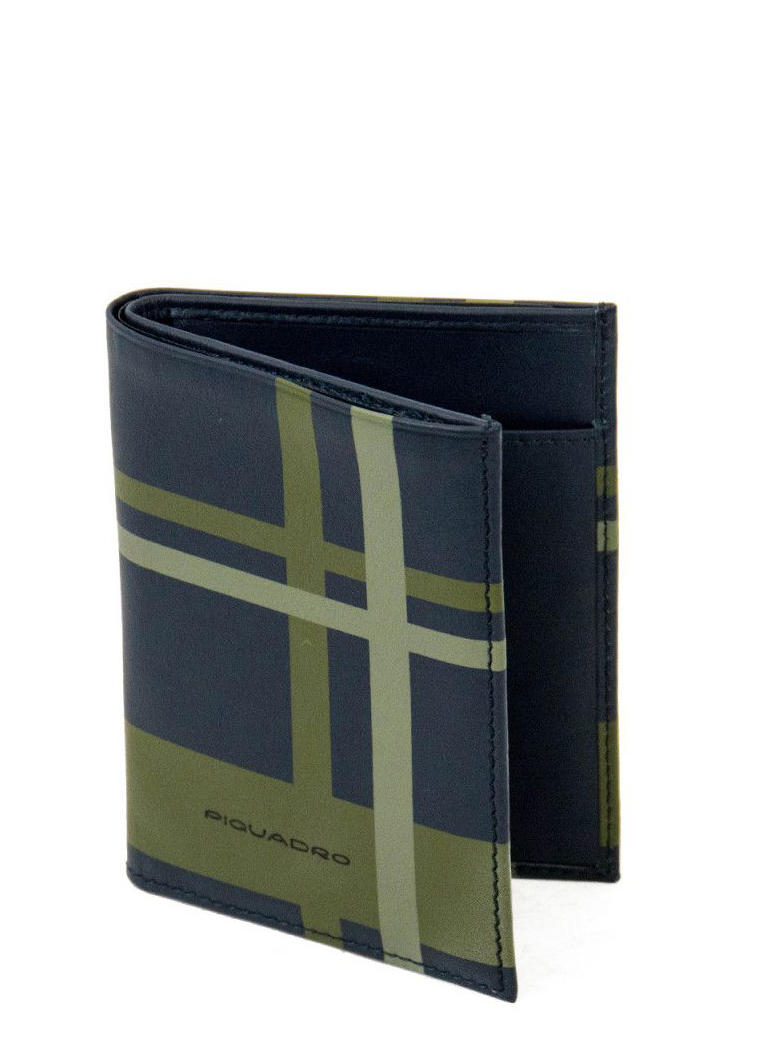 Piquadro Tag Portafoglio Verticale In Pelle Checkblu - Acquista A Prezzi  Outlet!