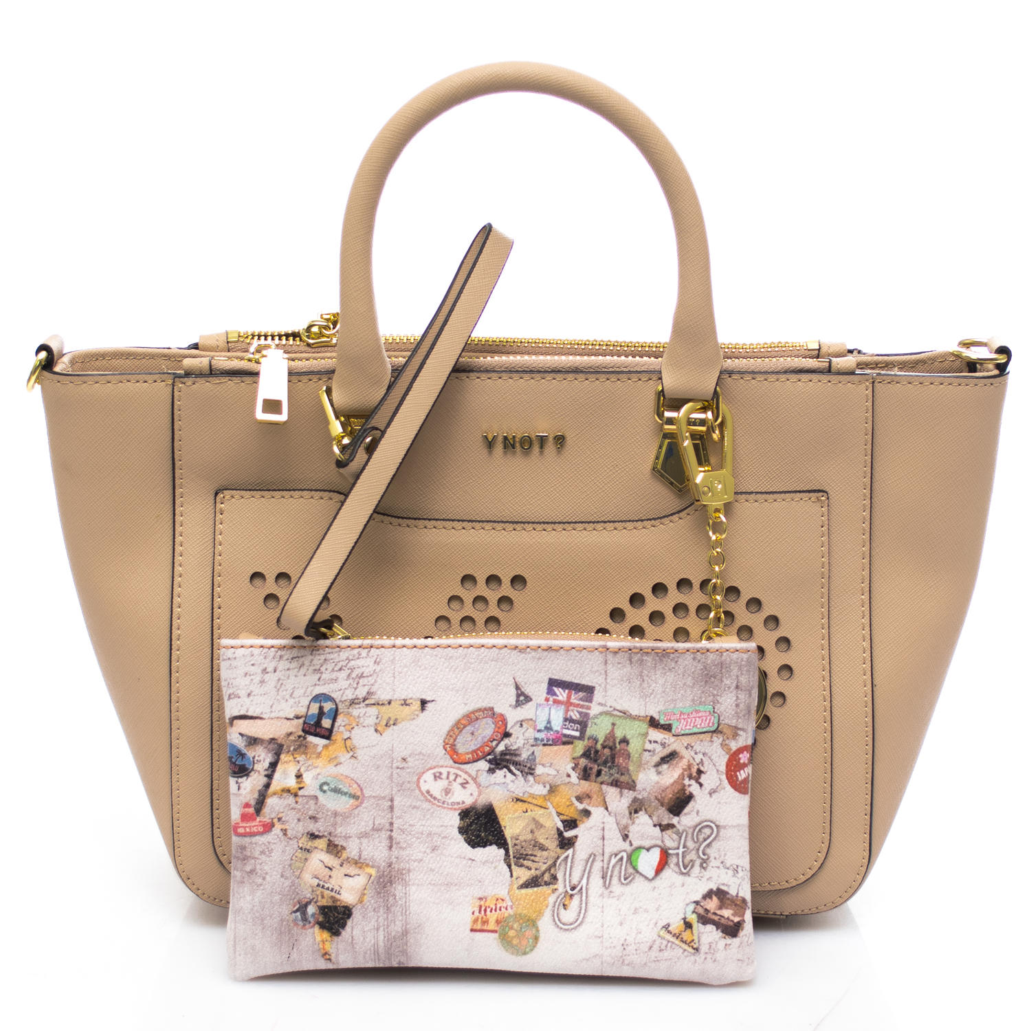Ynot? Shopping Small Borsa A Mano, Con Tracolla, Dark Beige Acquista