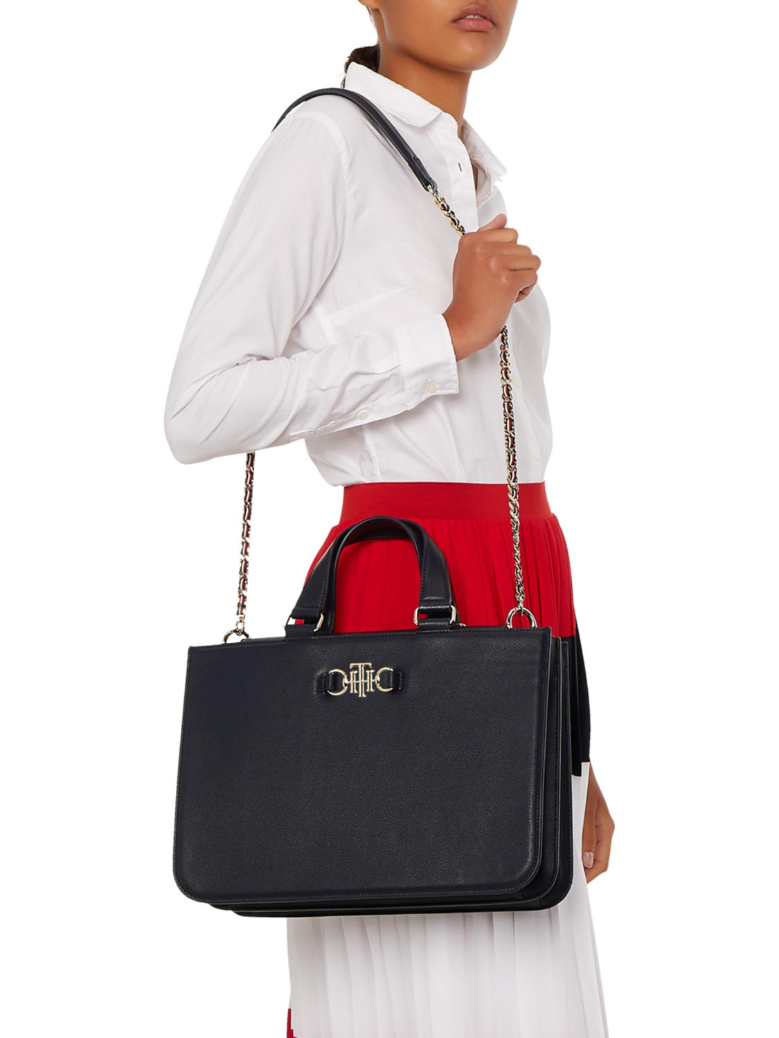 BORSA A TRACOLLA TOMMY HILFIGER LOCK NERO | Salotto Shop