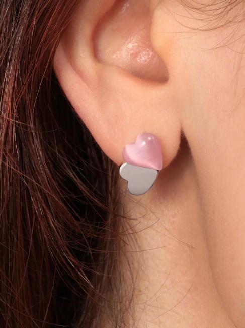 CUORE Orecchini in argento con cat eye  rosa/bianco - Orecchini